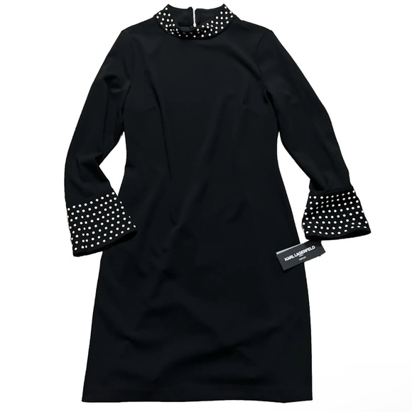 Karl Lagerfeld Paris Embellished Sheath Dress - Black - Size 8